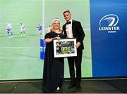 28 May 2023; Jonathan Sexton with Leinster Rugby president Debbie Carty during Leinster Rugby Awards Ball, which took place at The Clayton Hotel Burlington Road in Dublin, was a celebration of the 2022/23 Leinster Rugby season. Photo by Harry Murphy/Sportsfile