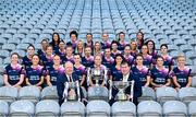 29 May 2023; In attendance at the launch of the 2023 TG4 All-Ireland Ladies Football Championships at Croke Park are Ard Stiúrthóir TG4 Alan Esslemont and Uachtarán Cumann Peil Gael na mBan, Mícheál Naughton with players, back from left, Áine Breen of Louth, Kathryn Sullivan of Mayo, Claire Dunne of Sligo, Jennifer Duffy of Monaghan, Róisín Ennis of Offaly and Charlene Tyrrell of Leitrim, second row from left, Róisín Ambrose of Limerick, Ruth Bermingham of Carlow, Beatrice Casey of London, Natalie McKibbin of Down, Joanne Corr of Derry, Shannon McQuade of Fermanagh and Sarah Smith of Kilkenny, third row from left, Síofra Ní Chonaill of Clare, Sarah Jane Winders of Wicklow, Cathy Carey of Antrim, Sasha Byrne of Tyrone, Kelly Boyce Jordan of Westmeath, Laura Fleming of Roscommon, Grace Clifford of Kildare and Róisín Murphy of Wexford and front from left, Síofra O'Shea of Kerry, Sarah Ní Loingsigh of Galway, Blaithín Mackin of Armagh, Aisling Gilsenan of Cavan, Monica McGuirk of Meath, Caragh McCarthy of Waterford, Maria Curley of Tipperary, Anna Healy of Laois and Carla Rowe of Dublin. The very first All-Ireland Ladies Senior Football Final, between winners Tipperary and opponents Offaly, was played in Durrow in 1974, while the 2023 decider at Croke Park on Sunday August 13 will mark the LGFA’s 50th All-Ireland Senior Final. The 2023 TG4 All-Ireland Ladies Football Championships get underway on the weekend of June 10/11, with the opening round of Intermediate Fixtures. All games in the 2023 TG4 All-Ireland Championships will be available live to viewers, either on TG4 or via the LGFA’s live-streaming portal: https://bit.ly/3oktfD5 #ProperFan . Photo by Harry Murphy/Sportsfile