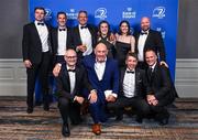 28 May 2023; On arrival at the Leinster Rugby Awards Ball are, back row, from left, David Doody, Darragh Curley, Chris Jones, Molly Boyne, Juliette Fortune and Jim Bastick, front row, from left, Emmet Byrne, Robin McBryde, Joe McGinley and Marcus Ó Buachalla. The Leinster Rugby Awards Ball, which took place at the Clayton Hotel Burlington Road in Dublin, was a celebration of the 2022/23 Leinster Rugby season. Photo by Harry Murphy/Sportsfile