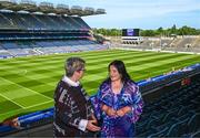 29 May 2023; Pictured at the launch of the 2023 TG4 All-Ireland Ladies Football Championships at Croke Park is the captains of the 1974 All-Ireland Senior Final teams Kitty Ryan-Savage of Tipperary and Agnes Gorman of Offaly. The very first All-Ireland Ladies Senior Football Final, between winners Tipperary and opponents Offaly, was played in Durrow in 1974, while the 2023 decider at Croke Park on Sunday August 13 will mark the LGFA’s 50th All-Ireland Senior Final. The 2023 TG4 All-Ireland Ladies Football Championships get underway on the weekend of June 10/11, with the opening round of Intermediate Fixtures. All games in the 2023 TG4 All-Ireland Championships will be available live to viewers, either on TG4 or via the LGFA’s live-streaming portal: https://bit.ly/3oktfD5 #ProperFan. Photo by Harry Murphy/Sportsfile