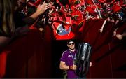 29 May 2023; Jack O'Donoghue carries out the trophy during the Munster Rugby homecoming as URC Champions at Thomond Park in Limerick. Photo by David Fitzgerald/Sportsfile