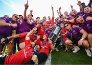 29 May 2023; Munster players celebrate with the trophy during the Munster Rugby homecoming as URC Champions at Thomond Park in Limerick. Photo by David Fitzgerald/Sportsfile