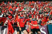29 May 2023; Tadhg Beirne, left, and Gavin Coombes celebrate with supporters during the Munster Rugby homecoming as URC Champions at Thomond Park in Limerick. Photo by David Fitzgerald/Sportsfile
