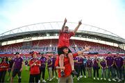 29 May 2023; John Hodnett, top, and Thomas Ahern celebrate during the Munster Rugby homecoming as URC Champions at Thomond Park in Limerick. Photo by David Fitzgerald/Sportsfile