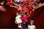 29 May 2023; Simon Zebo with his children, Isabella, Luca and Sofia during the Munster Rugby homecoming as URC Champions at Thomond Park in Limerick. Photo by David Fitzgerald/Sportsfile