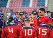 29 May 2023; Keith Earls daughter, Emie, celebrates with the Munster squad and trophy during the Munster Rugby homecoming as URC Champions at Thomond Park in Limerick. Photo by David Fitzgerald/Sportsfile