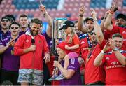 29 May 2023; Keith Earls celebrates with his daughter Emie during the Munster Rugby homecoming as URC Champions at Thomond Park in Limerick. Photo by David Fitzgerald/Sportsfile