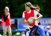 30 May 2023; Leona Kalemaj, Scoil Mhuire na Trócaire, Ardee, during the Leinster Rugby kids blitz at Ardee RFC in Louth. Photo by Tyler Miller/Sportsfile