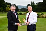 31 May 2023; The 61st running of the All-Ireland Father and Son will take place in Castle Golf Club on Saturday 1st and Sunday 2nd July with qualifying for Matchplay on both days. To enter please visit castlegc.ie and Book a Tee-time, Open Bookings. Pictured at the launch of this years event is Castle Golf Club captain Frank O’Hare, left, and Ken McDonagh of Dawson Jewellers at Castle Golf Club in Rathfarnham, Dublin. Photo by Eóin Noonan/Sportsfile