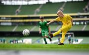 31 May 2023; Eoin Hirrell of Scoil Íosagáin, Buncrana, Donegal, in the Special Schools Cup during the FAI Primary School 5s National Finals at the Aviva Stadium in Dublin. Photo by Stephen McCarthy/Sportsfile