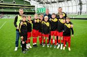 31 May 2023; Scoil Naomh Iosef, Dromcollogher, Limerick with Republic of Ireland manager Stephen Kenny at the ‘A’ Cup, for mixed small sized schools, during the FAI Primary School 5s National Finals at the Aviva Stadium in Dublin. Photo by Stephen McCarthy/Sportsfile