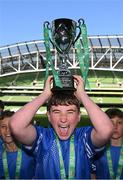 31 May 2023; St Kevin’s NS, Greystones, Wicklow, captain Cian Lawless and team-mates celebrate winning the ‘C’ Cup, for mixed large sized schools, at the FAI Primary School 5s National Finals in the Aviva Stadium, Dublin. Photo by Stephen McCarthy/Sportsfile