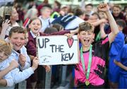 31 May 2023; Leo Ward of St Kevin’s NS, Greystones, Wicklow, celebrates with supporters after his side won the ‘C’ Cup, for mixed large sized schools, at the FAI Primary School 5s National Finals in the Aviva Stadium, Dublin. Photo by Stephen McCarthy/Sportsfile