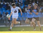 31 May 2023; Seanan Murphy of Kildare gets away from Dublin players Luke O'Boyle and Eoghan Costello, right, during the 2023 Electric Ireland Leinster GAA Football Minor Championship Final match between Dublin and Kildare at Laois Hire O'Moore Park in Portlaoise, Laois. Photo by Piaras Ó Mídheach/Sportsfile