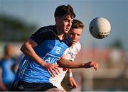31 May 2023; Noah Byrne of Dublin in action against Colm Moran of Kildare during the 2023 Electric Ireland Leinster GAA Football Minor Championship Final match between Dublin and Kildare at Laois Hire O'Moore Park in Portlaoise, Laois. Photo by Stephen Marken/Sportsfile