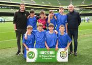 31 May 2023; St Kevin’s NS, Greystones, Wicklow, back row, from left, Brian McNiece, Stephen Moran, Leo Ward, Dylan Keane, Cian Lawless and Ciaran O’Neill, with, front row, Jake Somers, Cillian Walsh, Dylan Corbett and Finn Connerty before the ‘C’ Cup, for mixed large sized schools, at the FAI Primary School 5s National Finals in the Aviva Stadium, Dublin. Photo by Stephen McCarthy/Sportsfile