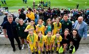 31 May 2023; Republic of Ireland manager Stephen Kenny, Republic of Ireland's Jamie Finn, Conor Levingston and FAI President Gerry McAnaney with St Patrick’s NS, Lurgybrack, Donegal after the ‘B’ Girls Cup, for medium sized schools, at the FAI Primary School 5s National Finals in the Aviva Stadium, Dublin. Photo by Stephen McCarthy/Sportsfile