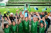31 May 2023; Scoil Phádraig, Westport, Mayo, players celebrate after winning the ‘B’ Girls Cup, for medium sized schools, during the FAI Primary School 5s National Finals at the Aviva Stadium in Dublin. Photo by Stephen McCarthy/Sportsfile