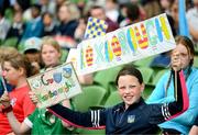 31 May 2023; Scoil an Spioraid Naoimh, Roxborough, Limerick, supporter Alice Whooley during the FAI Primary School 5s National Finals at the Aviva Stadium in Dublin. Photo by Stephen McCarthy/Sportsfile