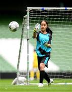 31 May 2023; Natalie Egan of Scoil Colmcille, Kerrykeel, Donegal, during the ‘A’ Girls Cup, for small sized schools, at the FAI Primary School 5s National Finals in the Aviva Stadium, Dublin. Photo by Stephen McCarthy/Sportsfile