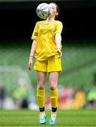 31 May 2023; Erin Logue of Scoil Colmcille, Kerrykeel, Donegal, during the ‘A’ Girls Cup, for small sized schools, at the FAI Primary School 5s National Finals in the Aviva Stadium, Dublin. Photo by Stephen McCarthy/Sportsfile