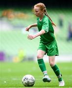 31 May 2023; Jenna-Rose Ní Chearúil of Gaelscoil Mhic Amhlaigh, Galway, during the ‘C’ Girls Cup, for large sized schools, at the FAI Primary School 5s National Finals in the Aviva Stadium, Dublin. Photo by Stephen McCarthy/Sportsfile