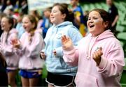 31 May 2023; Gaelscoil Charraig Uí Leighin, Cork, supporters during the FAI Primary School 5s National Finals at the Aviva Stadium in Dublin. Photo by Stephen McCarthy/Sportsfile