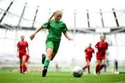 31 May 2023; Clara Ní Ghloinn of Gaelscoil Mhic Amhlaigh, Galway, during the ‘C’ Girls Cup, for large sized schools, in the FAI Primary School 5s National Finals at the Aviva Stadium in Dublin. Photo by Stephen McCarthy/Sportsfile