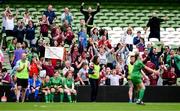 31 May 2023; Castleblakeney NS, Galway, supporters celebrate during the FAI Primary School 5s National Finals at the Aviva Stadium in Dublin. Photo by Stephen McCarthy/Sportsfile
