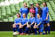 31 May 2023; Scoil Uí Riada, Kilcock, Kildare, pose for a photograph during the ‘C’ Girls Cup, for large sized schools, at the FAI Primary School 5s National Finals in the Aviva Stadium, Dublin. Photo by Stephen McCarthy/Sportsfile