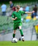 31 May 2023; Patrick Lohan of St Mary’s NS, Mountbellew, Galway, during the ‘A’ Cup, for mixed small sized schools, at the FAI Primary School 5s National Finals in the Aviva Stadium, Dublin. Photo by Stephen McCarthy/Sportsfile