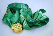 31 May 2023; A detailed view of medals during the FAI Primary School 5s National Finals at the Aviva Stadium in Dublin. Photo by Stephen McCarthy/Sportsfile