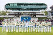 1 June 2023; Ireland team stand for the national anthem before day one of the Test Match between England and Ireland at Lords Cricket Ground in London, England. Photo by Matt Impey/Sportsfile