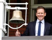 1 June 2023; Former Ireland and England cricket player Eoin Morgan rings the 5 minute bell before day one of the Test Match between England and Ireland at Lords Cricket Ground in London, England. Photo by Matt Impey/Sportsfile