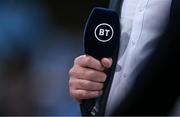 19 May 2023; BT Sport television microphone during the EPCR Challenge Cup Final match between Glasgow Warriors and RC Toulon at Aviva Stadium in Dublin. Photo by Brendan Moran/Sportsfile