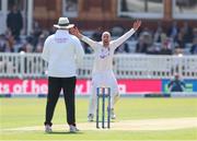 1 June 2023; Jack Leach of England appeals succesfully for the wicket of Lorcan Tucker of Ireland during day one of the Test Match between England and Ireland at Lords Cricket Ground in London, England. Photo by Matt Impey/Sportsfile