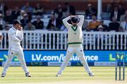 1 June 2023; Andrew Balbirnie (right) and Andy McBrine of Ireland react during day one of the Test Match between England and Ireland at Lords Cricket Ground in London, England. Photo by Matt Impey/Sportsfile