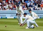2 June 2023; Ireland captain Andrew Balbirnie looks on as the ball goes to Andy McBrine at 3rd slip during day two of the Test Match between England and Ireland at Lords Cricket Ground in London, England. Photo by Matt Impey/Sportsfile