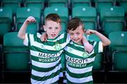 2 June 2023; Shamrock Rovers supporters Joshua Timmons, age 8, left, and Mason Fitzgerald, age 7, before the SSE Airtricity Men's Premier Division match between Shamrock Rovers and Dundalk at Tallaght Stadium in Dublin. Photo by Stephen McCarthy/Sportsfile