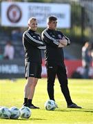 2 June 2023; Bohemians manager Declan Devine, right, and Bohemians first team coach Derek Pender before the SSE Airtricity Men's Premier Division match between Bohemians and Sligo Rovers at Dalymount Park in Dublin. Photo by Sam Barnes/Sportsfile