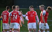 2 June 2023; Conor Carty of St Patrick's Athletic, third right, celebrates after scoring his side's first goal during the SSE Airtricity Men's Premier Division match between UCD and St Patrick's Athletic at UCD Bowl in Dublin. Photo by Harry Murphy/Sportsfile