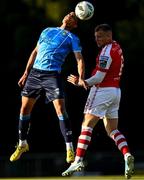 2 June 2023; Daniel Babb of UCD in action against Jamie Lennon of St Patrick's Athletic during the SSE Airtricity Men's Premier Division match between UCD and St Patrick's Athletic at UCD Bowl in Dublin. Photo by Harry Murphy/Sportsfile