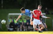 2 June 2023; Brendan Barr of UCD in action against Ben McCormack of St Patrick's Athletic during the SSE Airtricity Men's Premier Division match between UCD and St Patrick's Athletic at UCD Bowl in Dublin. Photo by Harry Murphy/Sportsfile