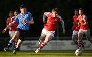 2 June 2023; Conor Carty of St Patrick's Athletic in action against  Colin Bolton of UCDduring the SSE Airtricity Men's Premier Division match between UCD and St Patrick's Athletic at UCD Bowl in Dublin. Photo by Harry Murphy/Sportsfile