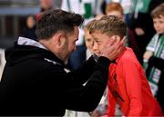2 June 2023; Shamrock Rovers manager Stephen Bradley celebrates with his son Josh after the SSE Airtricity Men's Premier Division match between Shamrock Rovers and Dundalk at Tallaght Stadium in Dublin. Photo by Stephen McCarthy/Sportsfile