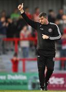 2 June 2023; Bohemians manager Declan Devine  celebrates after his side's victory in the SSE Airtricity Men's Premier Division match between Bohemians and Sligo Rovers at Dalymount Park in Dublin. Photo by Sam Barnes/Sportsfile