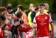 2 June 2023; Mason Melia of St Patrick's Athletic after his side's victory in the SSE Airtricity Men's Premier Division match between UCD and St Patrick's Athletic at UCD Bowl in Dublin. Photo by Harry Murphy/Sportsfile