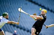 3 June 2023; David Burke of Lancashire in action against Kevin Crawley of Monaghan during the Lory Meagher Cup Final match between Monaghan and Lancashire at Croke Park in Dublin. Photo by Harry Murphy/Sportsfile