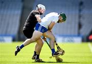 3 June 2023; Kevin Crawley of Monaghan in action against Darragh Carroll of Lancashire during the Lory Meagher Cup Final match between Monaghan and Lancashire at Croke Park in Dublin. Photo by Harry Murphy/Sportsfile