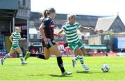 3 June 2023; Savannah McCarthy of Shamrock Rovers in action against Sarah Rowe of Bohemians during the SSE Airtricity Women's Premier Division match between Bohemians and Shamrock Rovers at Dalymount Park in Dublin. Photo by Seb Daly/Sportsfile